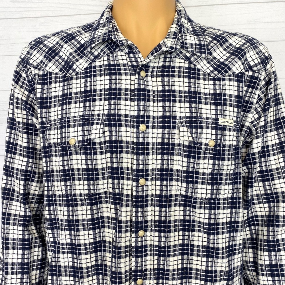 Lucky Brand Snap Button Classic Fit Plaid Long Sleeve Shirt Size L - Picture 4 of 9